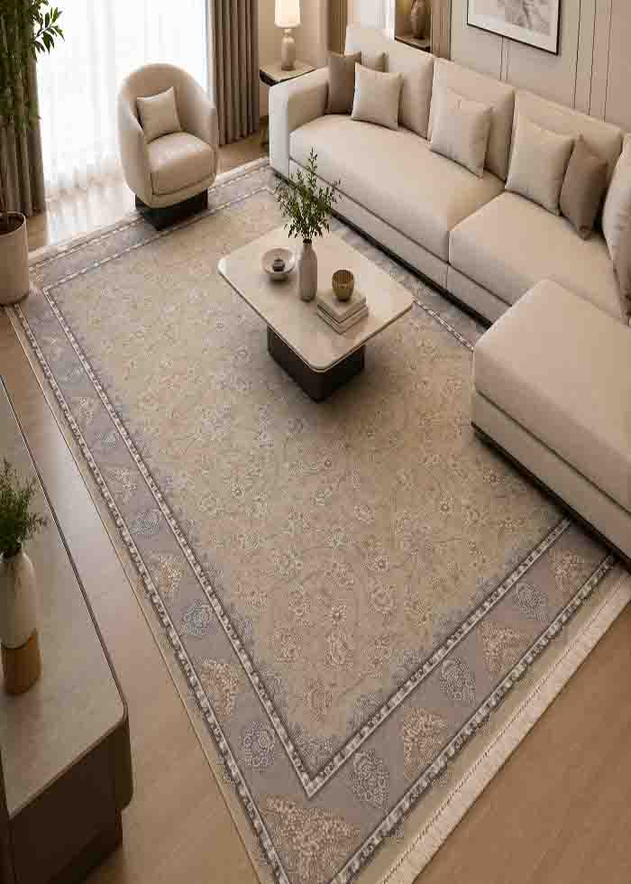 1507866 فرش ماشيني 3/5*2/5 سناباد 1200-3600-8رنگ داريس AV1002 کرم حاشيه نقره اي برجسته د - تصویر 1