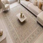 فرش ماشيني 3/5*2/5 سناباد 1500-4500-8رنگ داريس V1017 نقره اي حاشيه کرم برجسته در