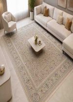 فرش ماشيني 3/5*2/5 سناباد 1500-4500-8رنگ داريس V1017 نقره اي حاشيه کرم برجسته در